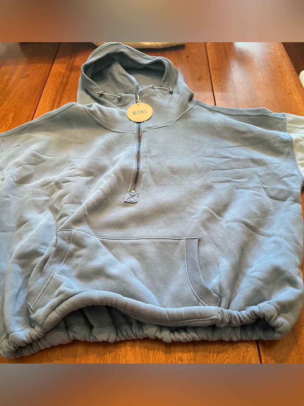 BiBi Women’s Hooded Quarter-Zip Hoodie in Two-Tone Dusty Blue